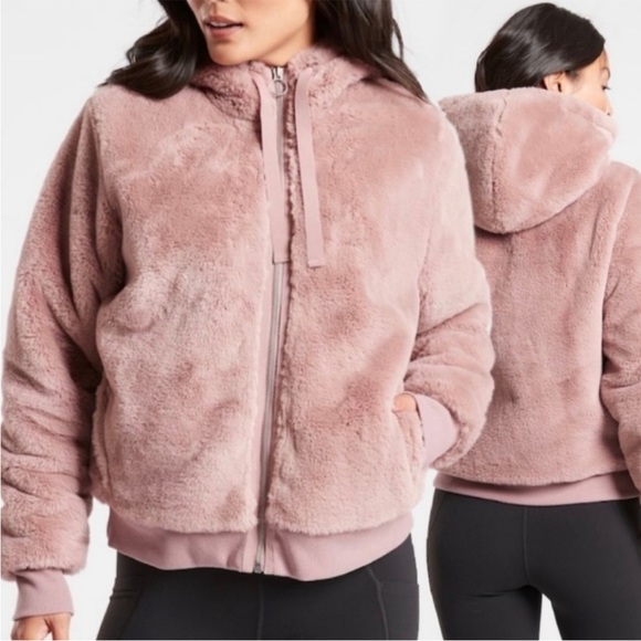 Athleta Jackets & Blazers - Athleta Plush Mauve Zip Front Hoodie Jacket Sz M